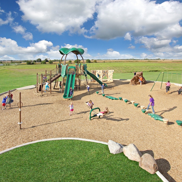 Engineered wood fiber on a playground.